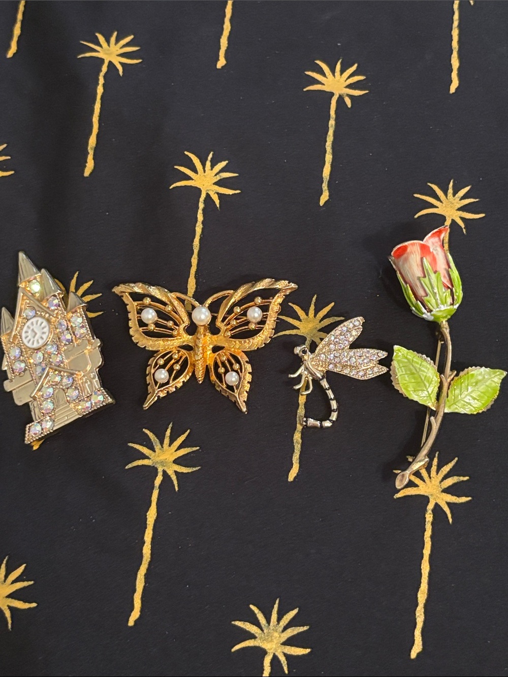 Gold Butterfly and Floral Brooch Lot - Pearl & Crystal Accents